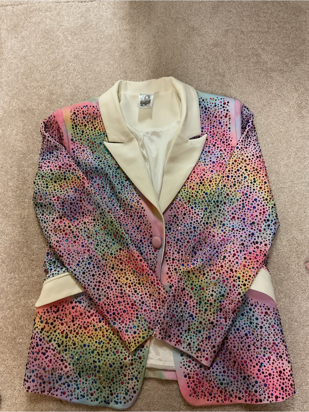Queen of sparkles Multicolor Sequin-Embellished Blazer with Cream Lapel